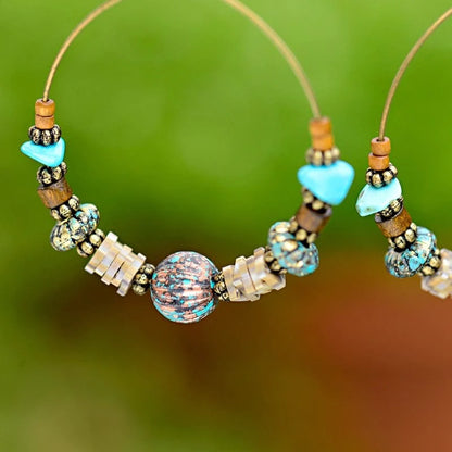 Bohemian Wood Beads Round Drop Earrings Blackbrdstore