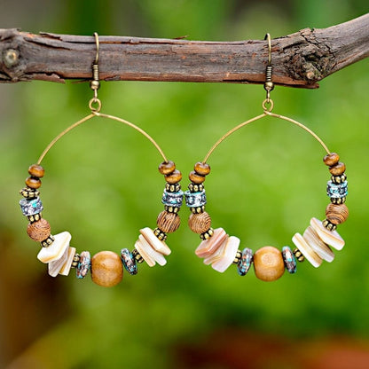 Bohemian Wood Beads Round Drop Earrings Blackbrdstore