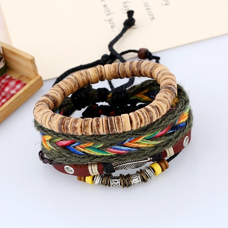 Boho Feather Charm Beaded Multilayer Bracelet Blackbrdstore