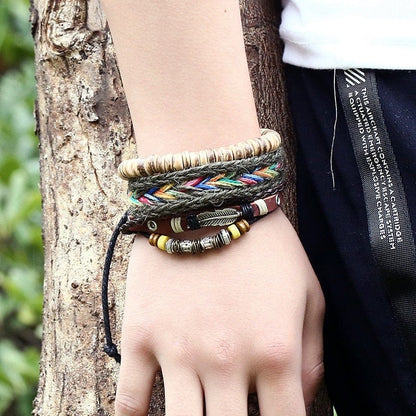 Boho Feather Charm Beaded Multilayer Bracelet Blackbrdstore