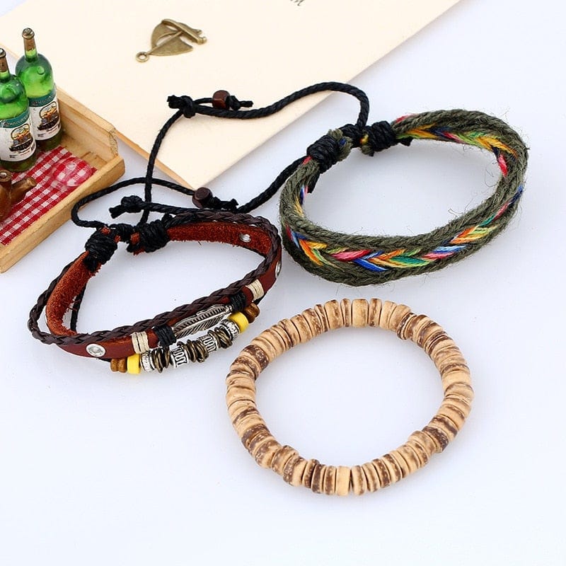 Boho Feather Charm Beaded Multilayer Bracelet Blackbrdstore