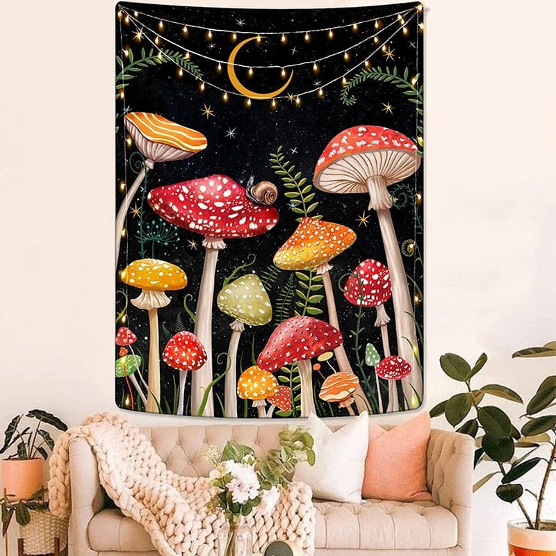 Botanical Mushroom and Moon Tapestry Blackbrdstore