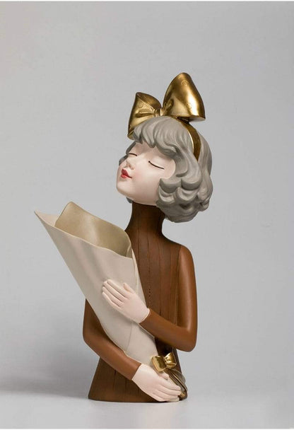 Bouquet Girl Sculpture Statues Blackbrdstore