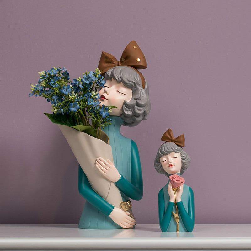 Bouquet Girl Sculpture Statues Blackbrdstore