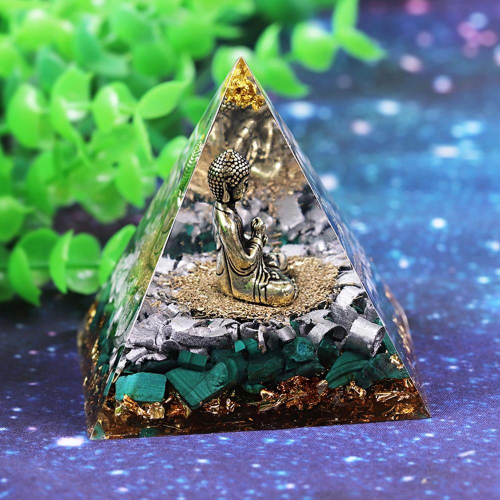 Buddha & Malachite Crystal Orgonite Pyramid Blackbrdstore
