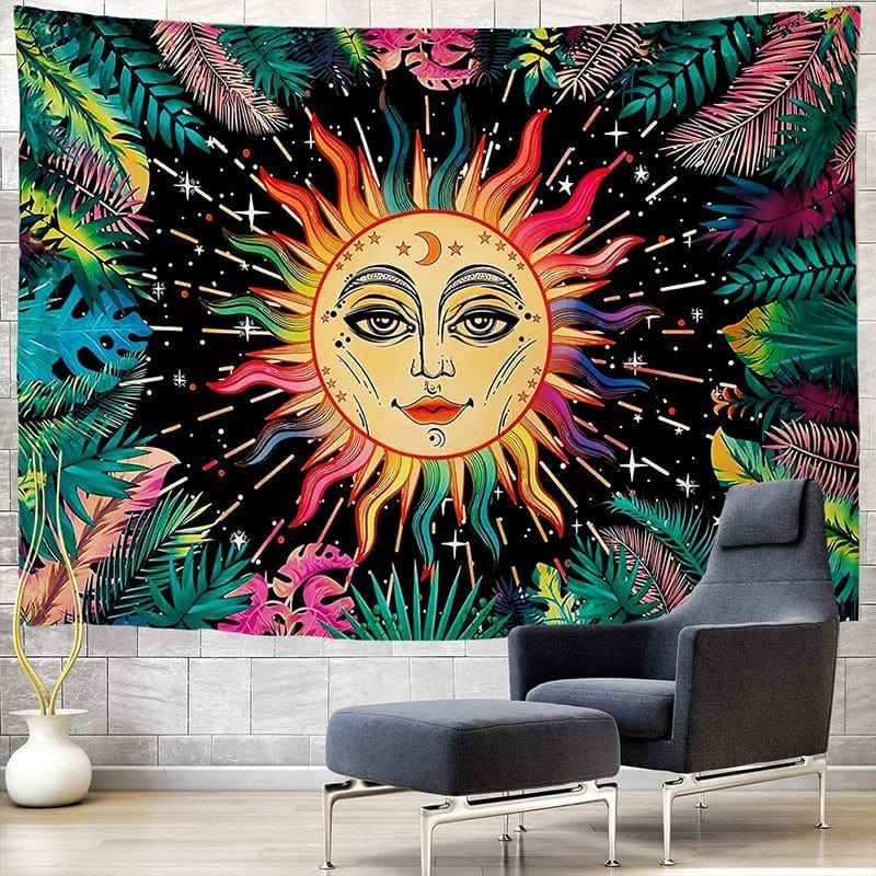 Burning Colorful Smiling Sun Tapestry Blackbrdstore