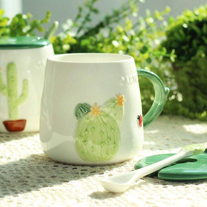 Cactus Mug With Lid & Spoon Blackbrdstore