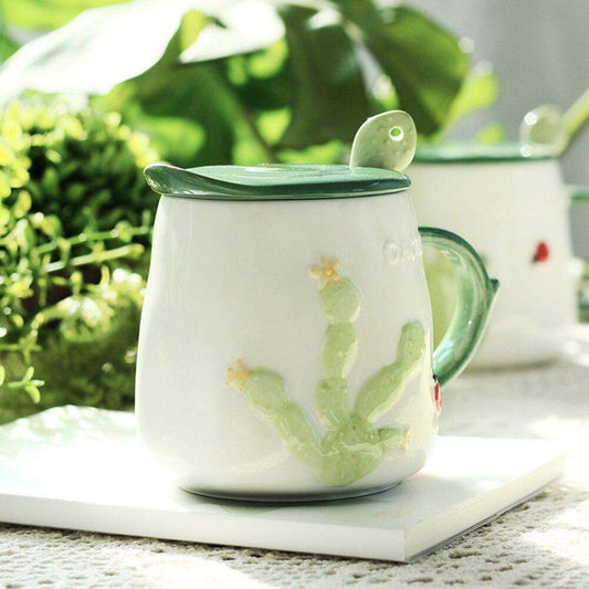 Cactus Mug With Lid & Spoon Blackbrdstore