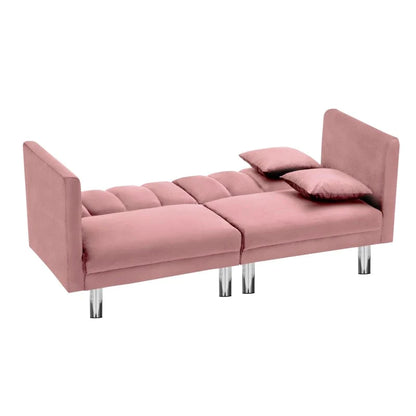 Chitto Velvet Futon Sofa Bed with Two Pillows Blackbrdstore
