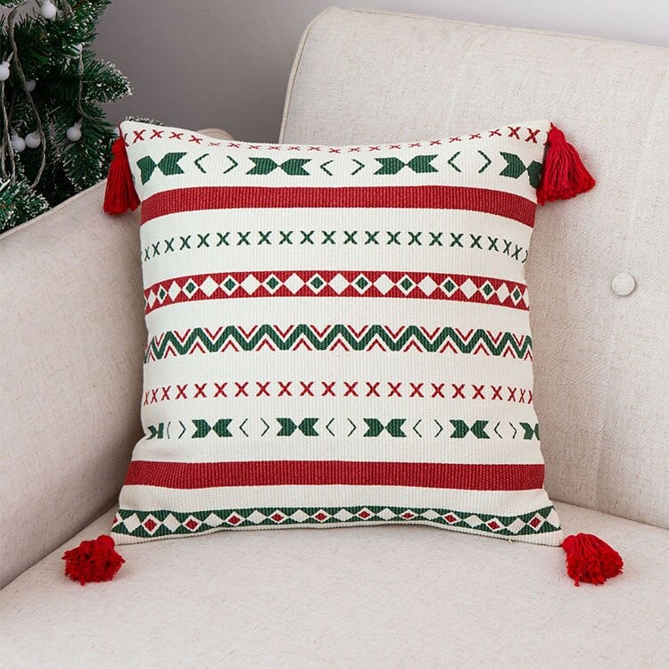 Christmas Frieze Embroidered Cushion Cover Blackbrdstore