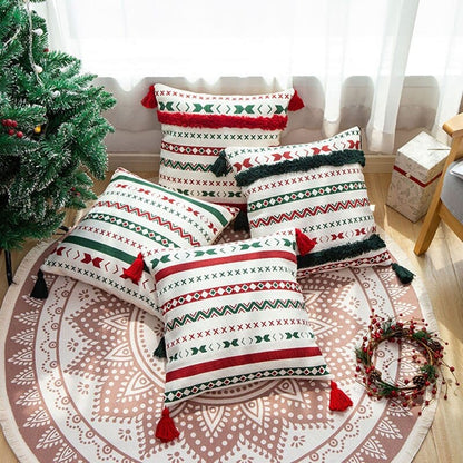 Christmas Frieze Embroidered Cushion Cover Blackbrdstore