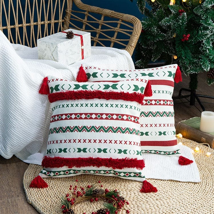 Christmas Frieze Embroidered Cushion Cover Blackbrdstore