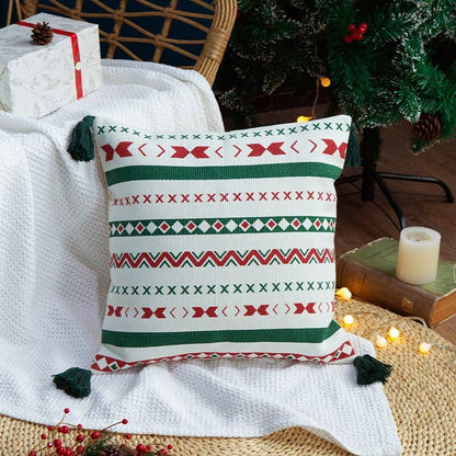 Christmas Frieze Embroidered Cushion Cover Blackbrdstore