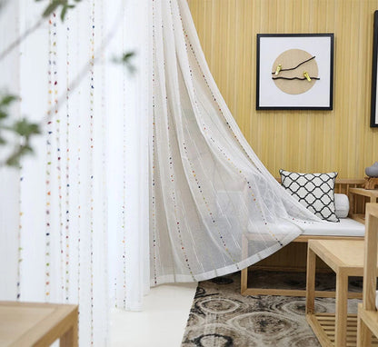 Colorful Stereoscopic Embroidered Sheer Curtain Blackbrdstore