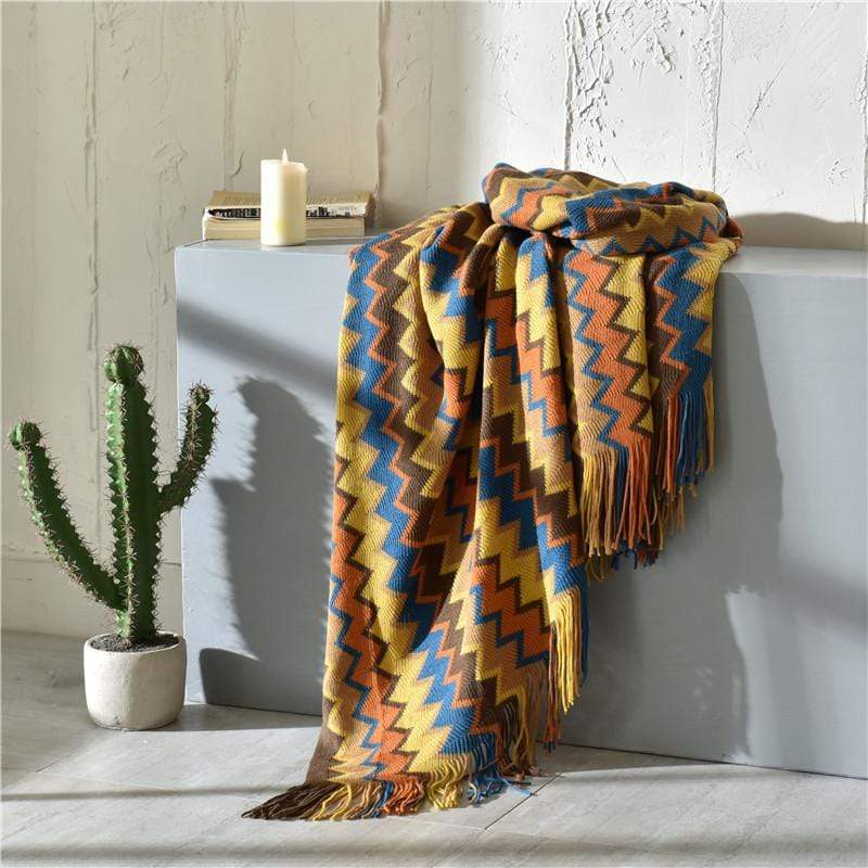 Colorful Zigzag Knit Throw Blanket Blackbrdstore