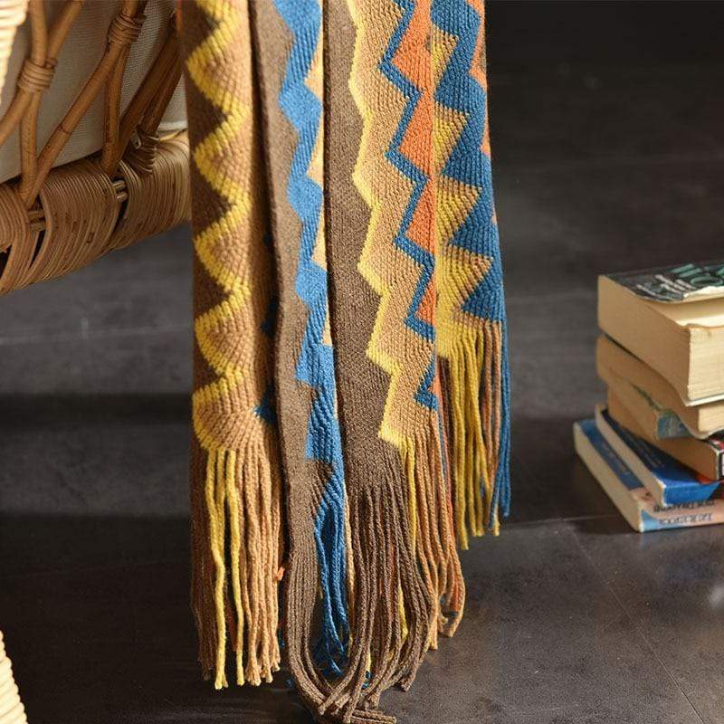 Colorful Zigzag Knit Throw Blanket Blackbrdstore
