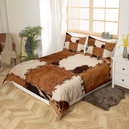 Cowhide Patchwork Bedding Set Blackbrdstore