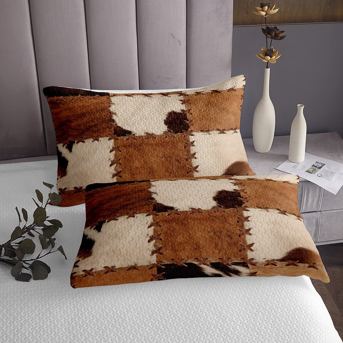 Cowhide Patchwork Bedding Set Blackbrdstore