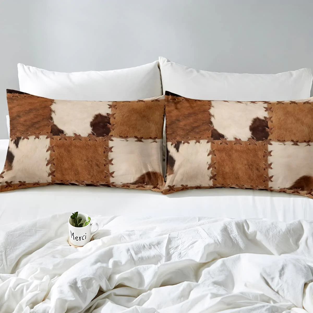 Cowhide Patchwork Bedding Set Blackbrdstore