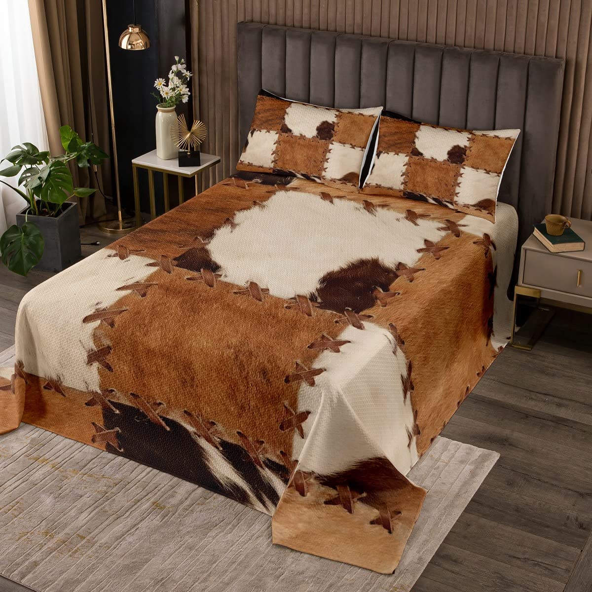 Cowhide Patchwork Bedding Set Blackbrdstore