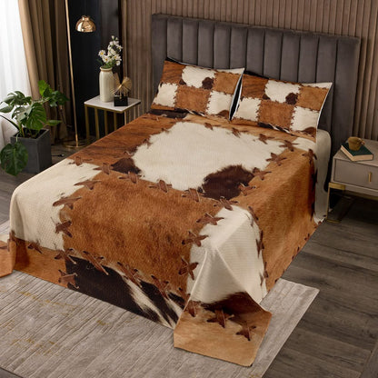 Cowhide Patchwork Bedding Set Blackbrdstore