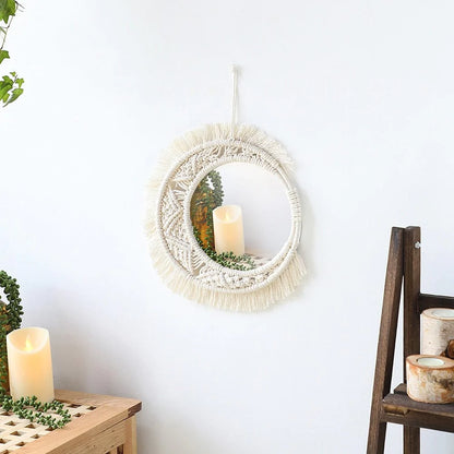 Crescent Moon Macrame Mirror Blackbrdstore