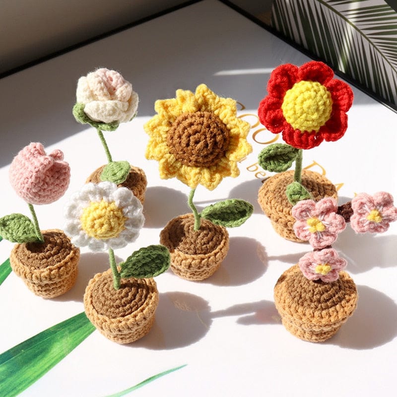 Crochet Knit Potted Flowers Blackbrdstore