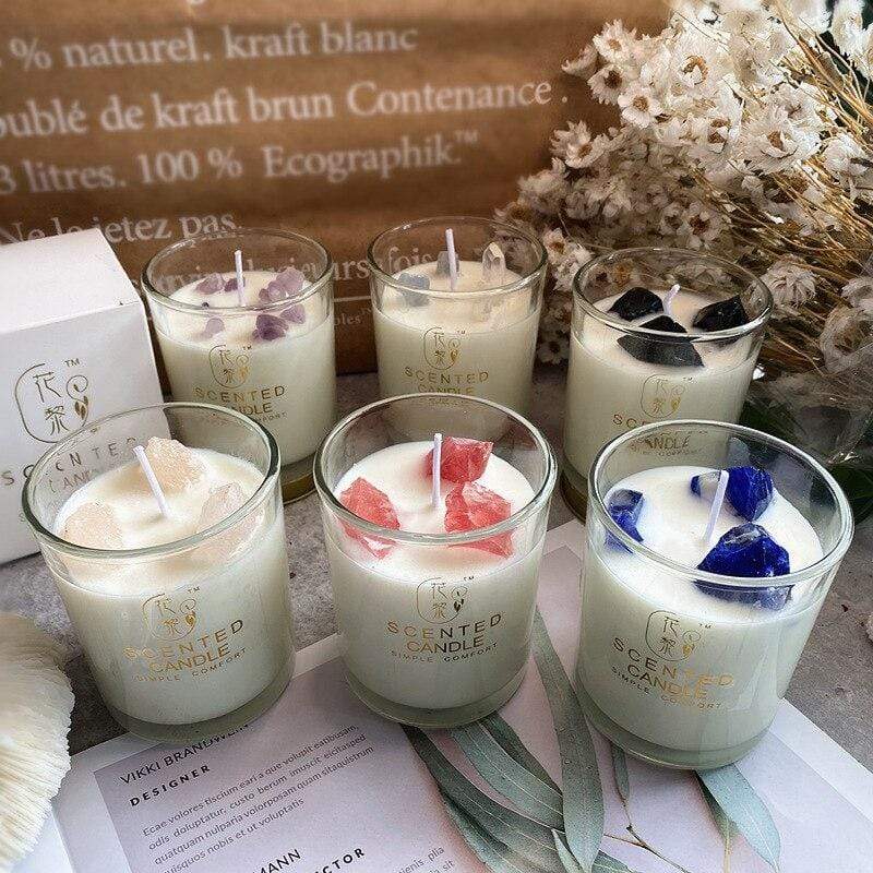 Crystal Stone Candles Glass Cup Blackbrdstore