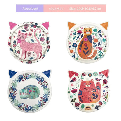 Cute Cat Shape Coasters (4pcs) Blackbrdstore