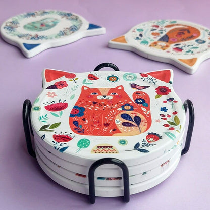 Cute Cat Shape Coasters (4pcs) Blackbrdstore