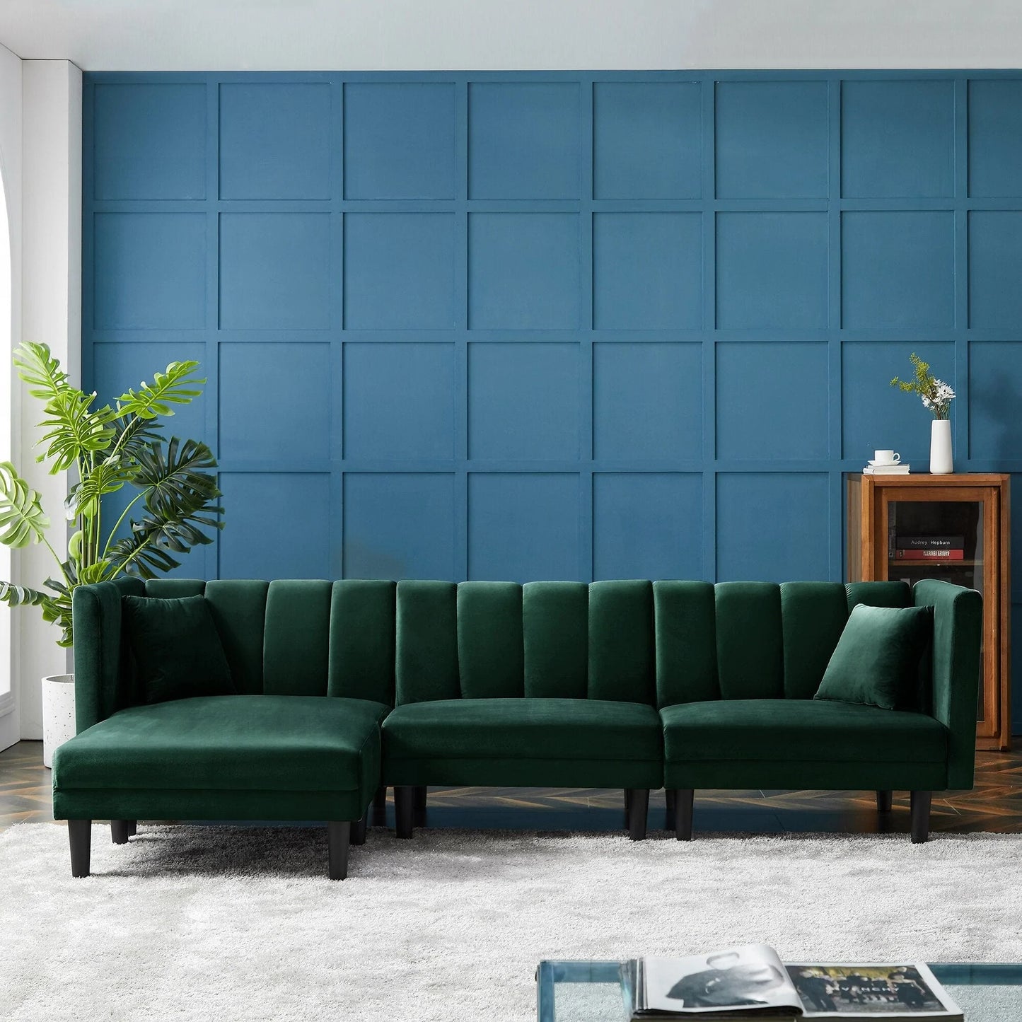 Dark Green Velvet Double-Sided Sofa Bed Blackbrdstore