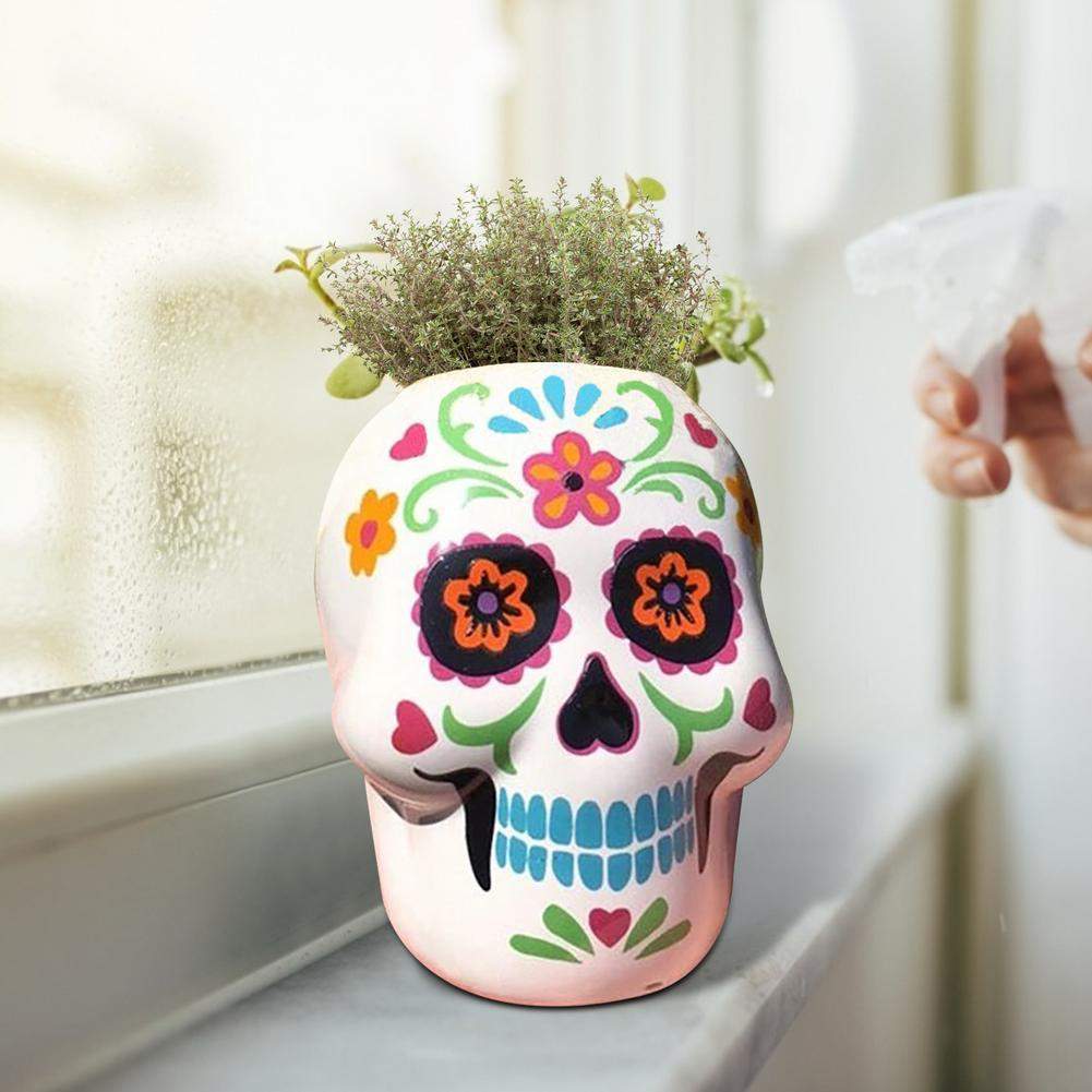 Day of the Dead Sugar Skull Flower Pot Blackbrdstore