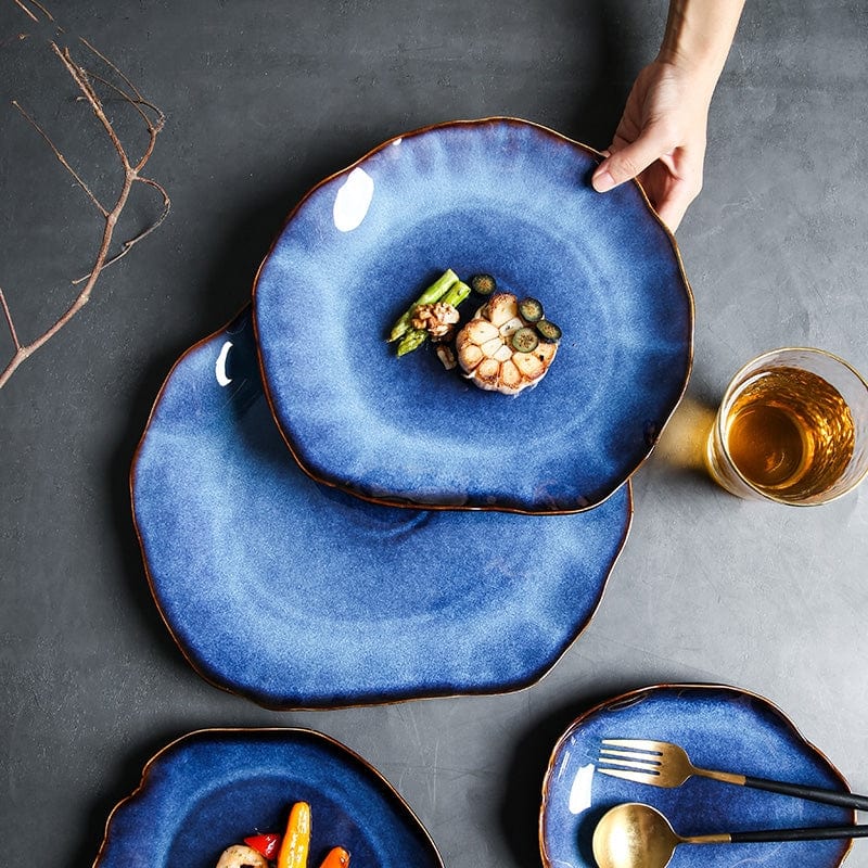 Deep Blue Irregular Flat Plate Blackbrdstore