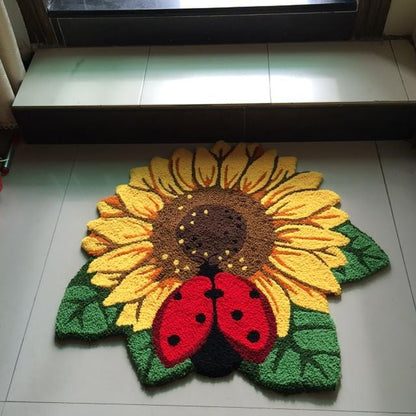 Delicate Sunflower and Ladybug Door Mat Blackbrdstore