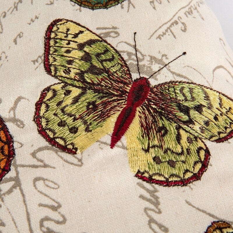 Dragonfly and Butterflies Colorful Embroidery Cushion Cover Blackbrdstore
