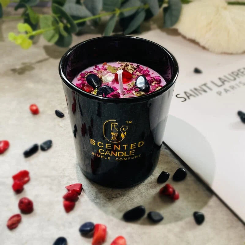 Dried Flower & Crystal Stone Scented Candle Blackbrdstore