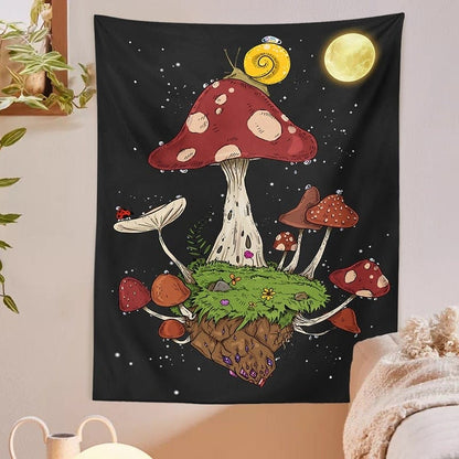 Earth Mushroom Planet Tapestry Blackbrdstore