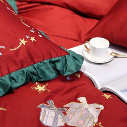 Egyptian Cotton Christmas Stars Duvet Cover Set Blackbrdstore