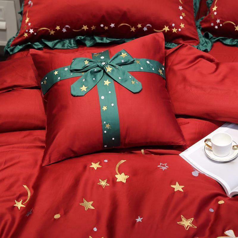 Egyptian Cotton Christmas Stars Duvet Cover Set Blackbrdstore