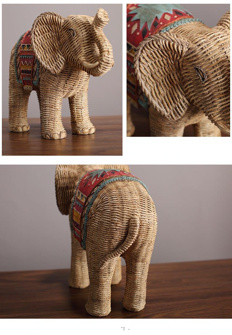 Elephant Rattan Statue Blackbrdstore