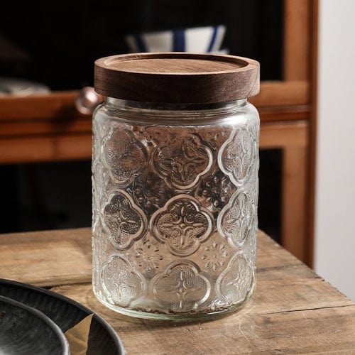 Embossed Flower Glass Jar Blackbrdstore