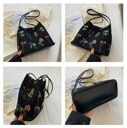 Embroidered Botanical Tote Bag Blackbrdstore