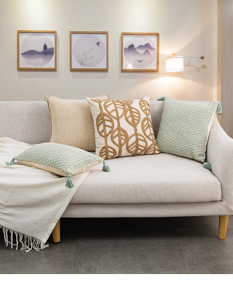 Embroidery Leaves Cushion Covers Blackbrdstore