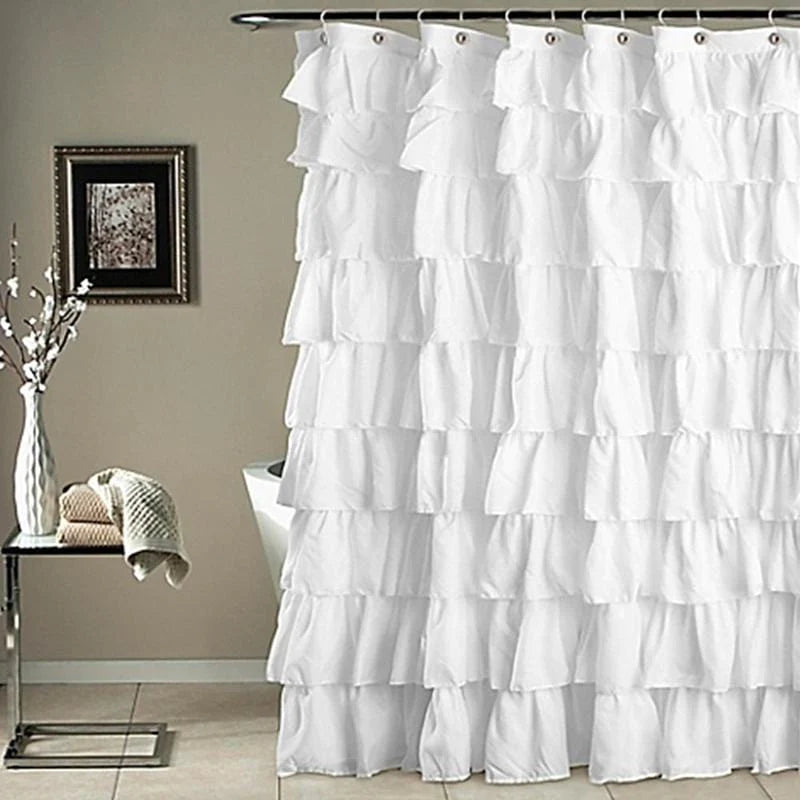 Emilia Ruffled Semi Sheer Shower Curtain Blackbrdstore