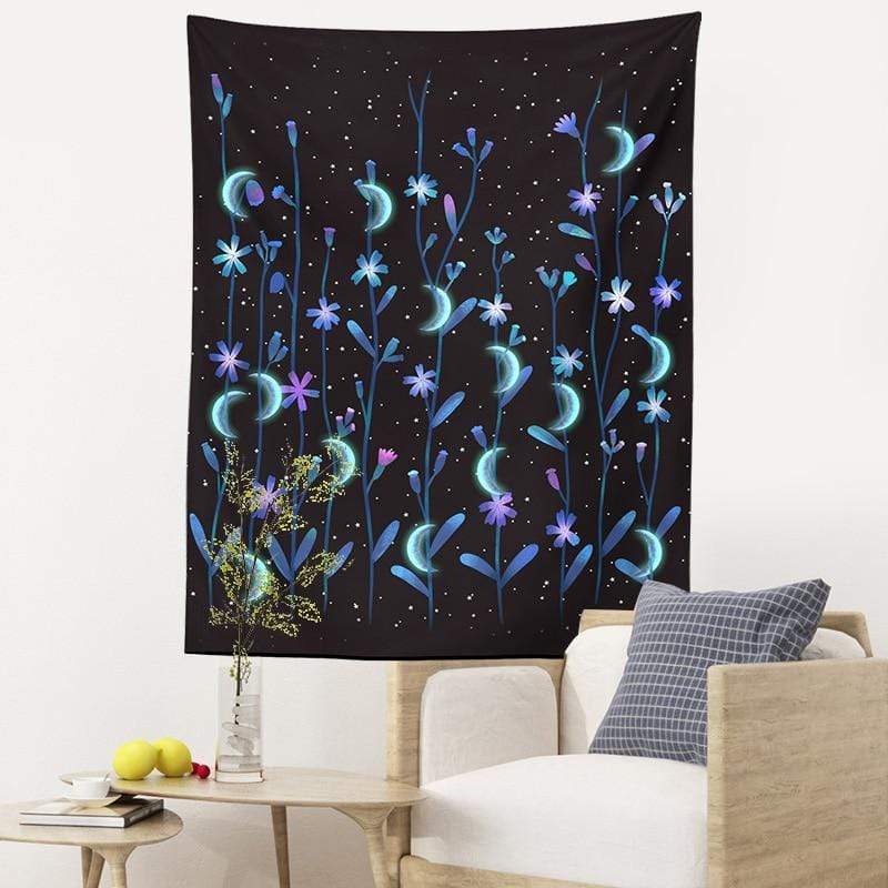 Enchanted Moon Flowers Tapestry Blackbrdstore