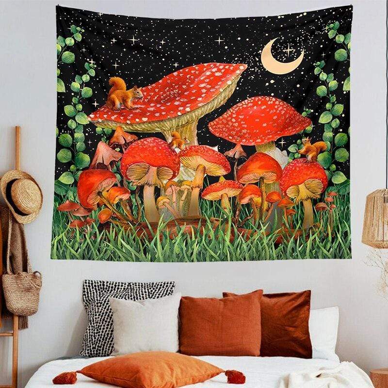 Enchanted Moon Mushroom Tapestry Blackbrdstore