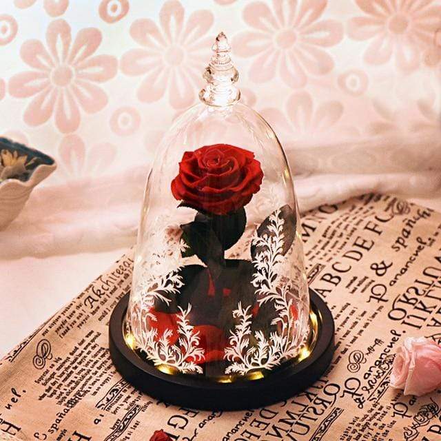 Eternal Rose In Glass Dome with LED Lights Blackbrdstore