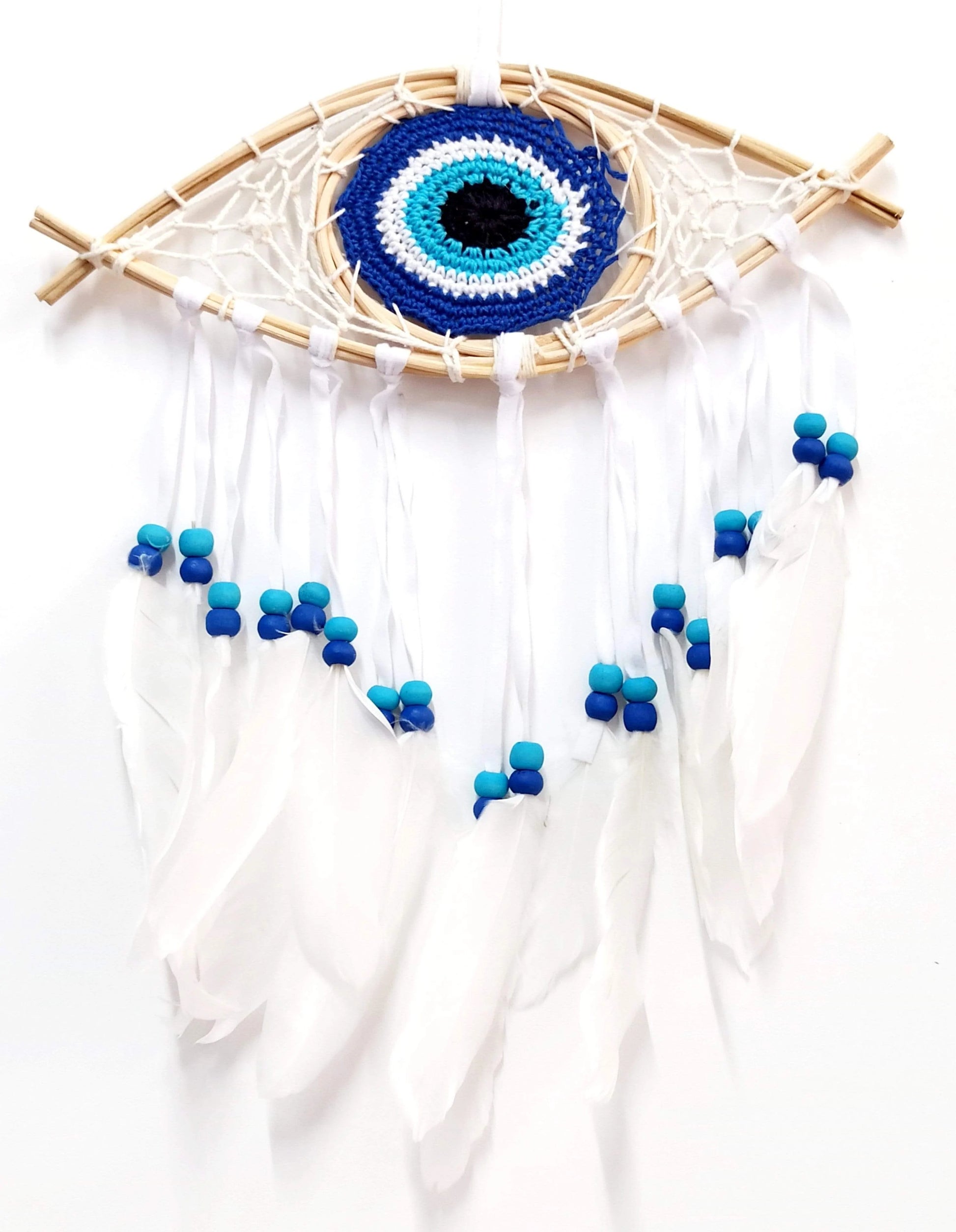 Evil Eye Beaded Bird Feather Amulet Blackbrdstore