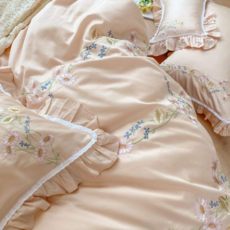 Floral Embroidery Egyptian Cotton Bedding Set Blackbrdstore