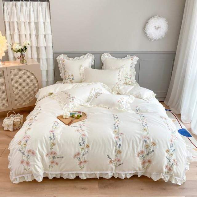 Floral Embroidery Egyptian Cotton Bedding Set Blackbrdstore